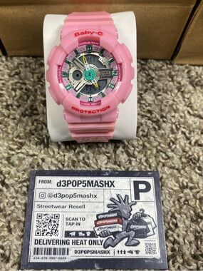 Casio Baby-G Pink Resin Analog-Digital Watch with Green Accents